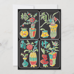Tarjeta plana de flores/estaciones MJ