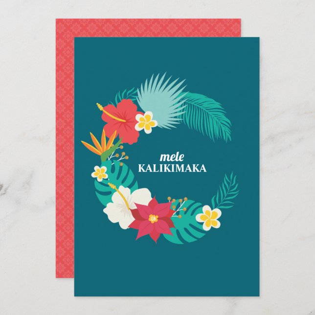 Tarjeta plana de flores Mele Kalikimaka Hawaii (Anverso / Reverso)