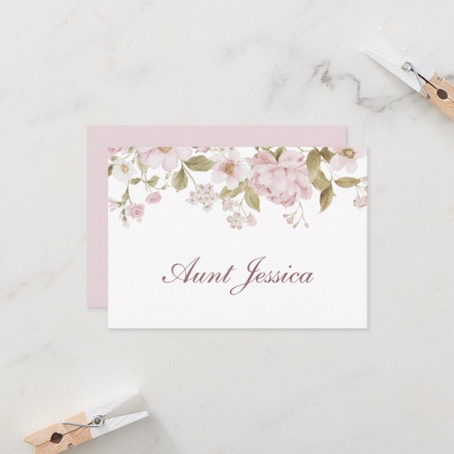 Tarjeta plana de flores rosadas (Anverso/Reverso In Situ)
