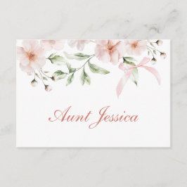 Tarjeta plana de flores rosadas y lazo