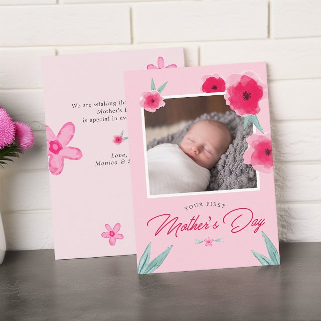 Tarjeta plana de foto del primer día de la madre (Your First Mother's Day Photo Flat Card)