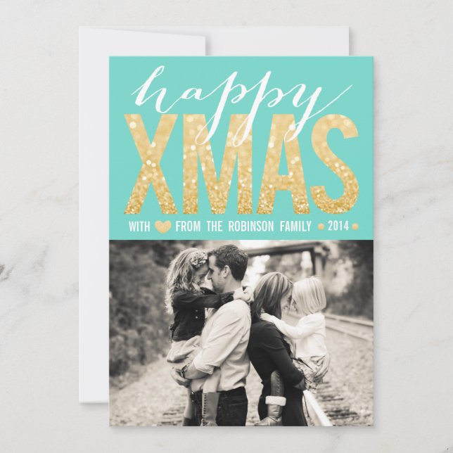 Tarjeta plana de fotografía Purpurina de oro Aqua  (Anverso)