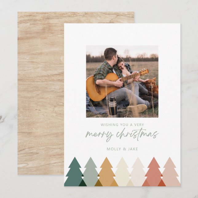 Tarjeta plana de fotos de árbol de Navidad rústico (Anverso / Reverso)