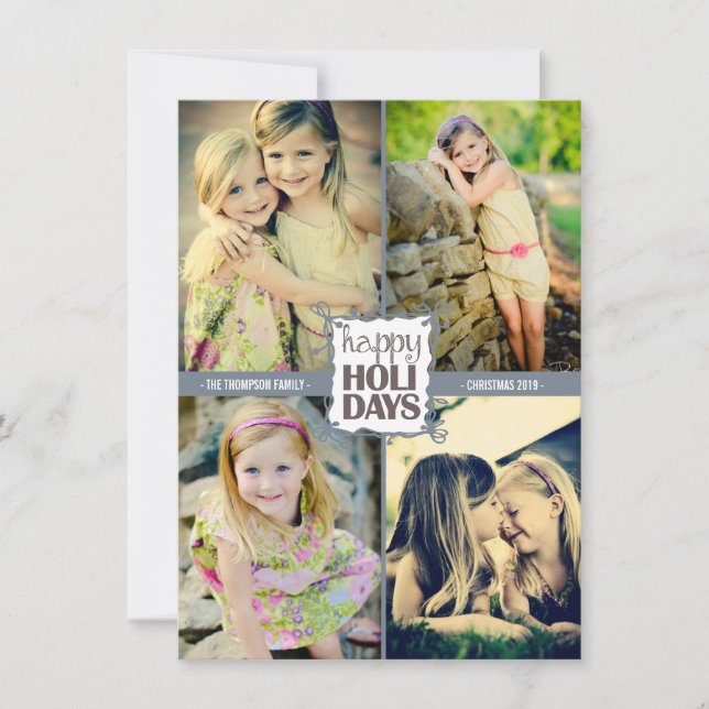 Tarjeta plana de fotos de cuatro Navidades de vaca (Anverso)