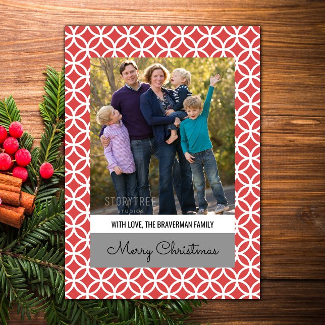 Tarjeta plana de fotos de diamantes de clase roja (Red Classy Diamond Holiday Photo Card)
