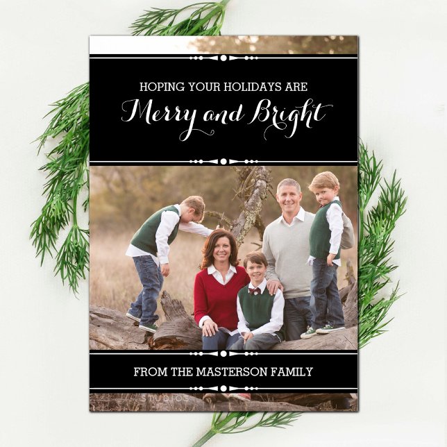 Tarjeta plana de fotos de festividad de Moda simpl (Ebony Simply Chic Holiday Photo Card)