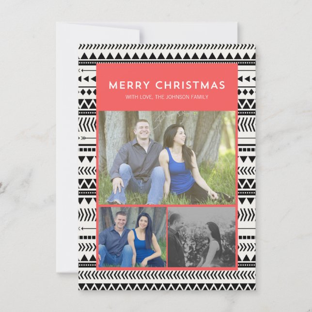 Tarjeta plana de fotos de Navidades aztecos rojos (Anverso)