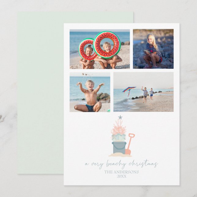 Tarjeta plana de fotos de Navidades costeros de la (Anverso / Reverso)
