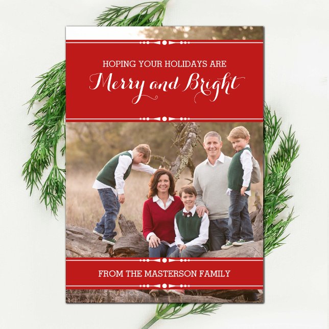 Tarjeta plana de fotos de vacaciones de Moda simpl (Red Simply Chic Holiday Photo Card)