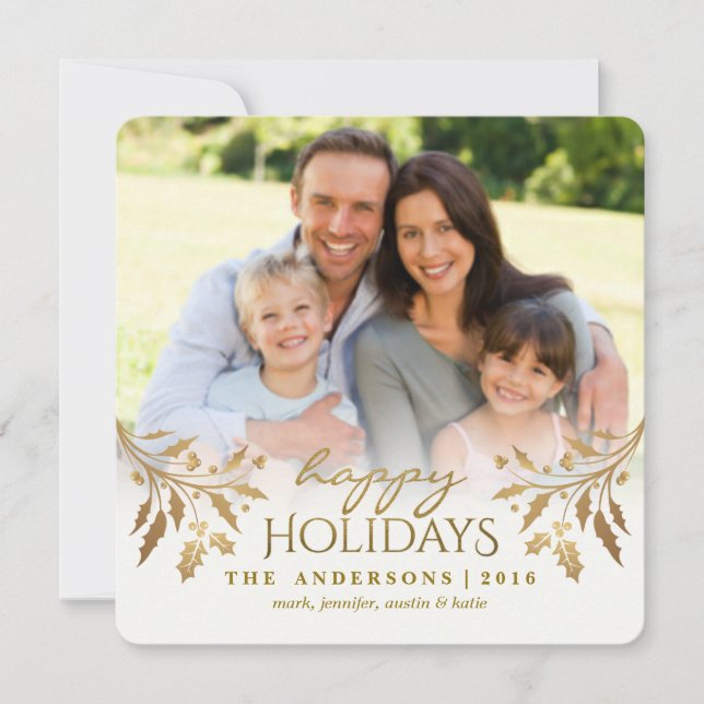 Tarjeta plana de fotos de vacaciones Gold Metallic (Anverso)
