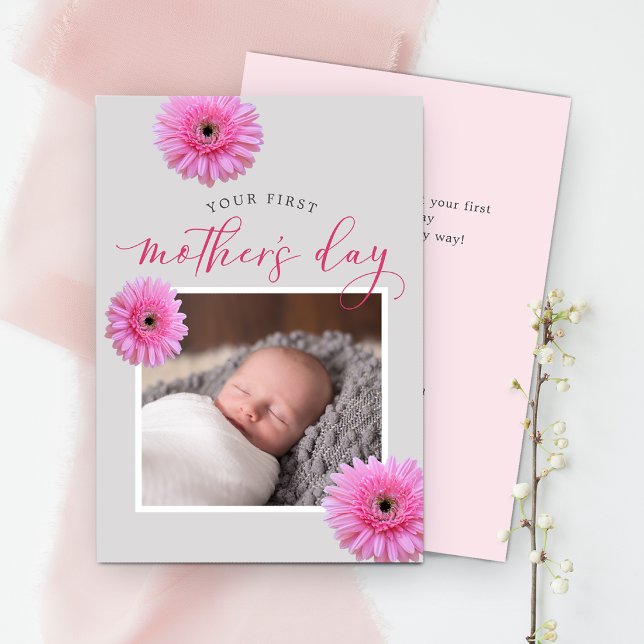 Tarjeta plana de fotos del primer día de la madre (Subido por el creador)