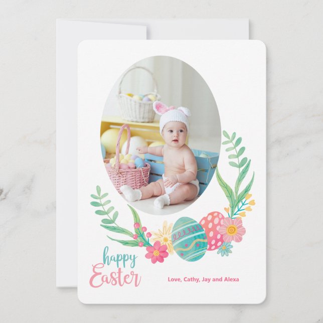 Tarjeta plana de fotos Happy Easter Pastels (Anverso)