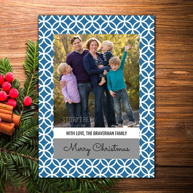 Tarjeta plana de fotos para días festivos Blue Cla (Blue Classy Diamond Holiday Photo Card)
