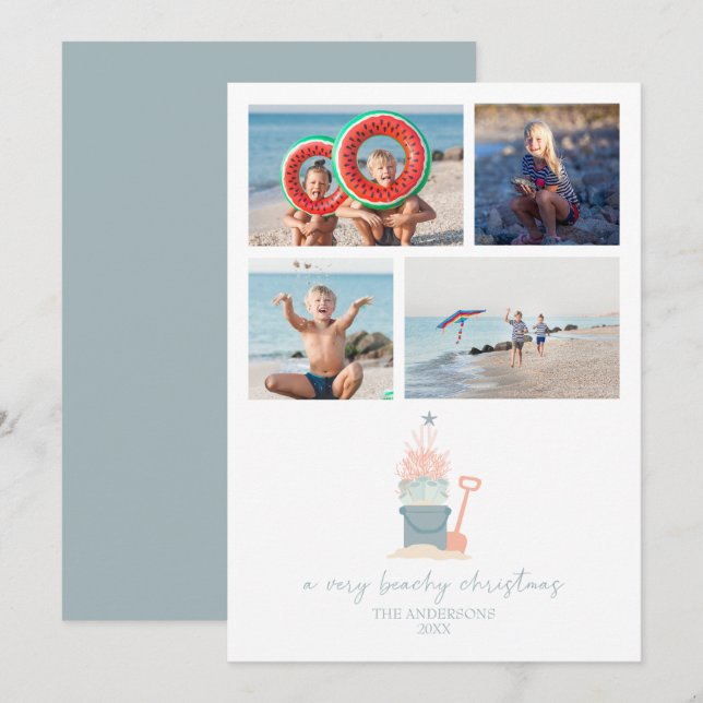 Tarjeta plana de fotos para Navidades costeros de  (Anverso / Reverso)