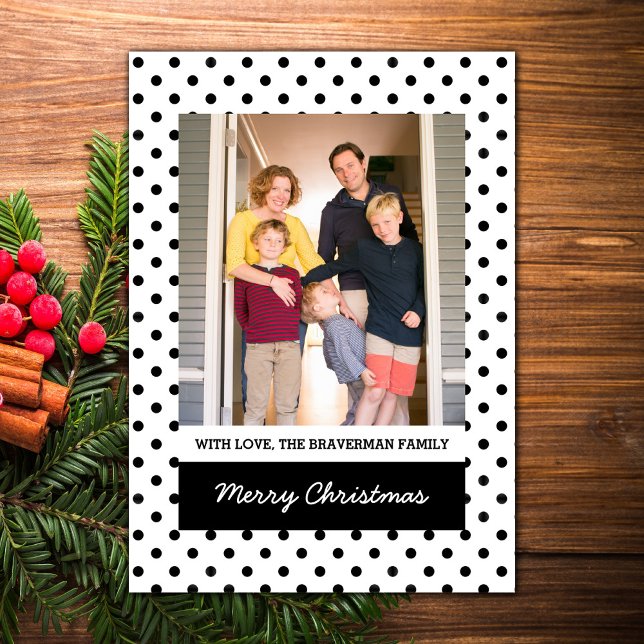 Tarjeta plana de fotos para vacaciones de polka du (White Sweet Polka Dot Holiday Photo Card)