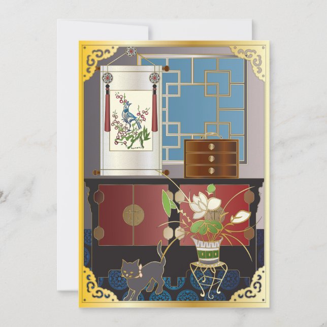 Tarjeta plana de gabinete roja Mah Jongg (Anverso)