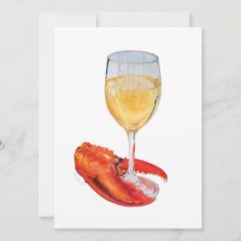 Tarjeta plana de garra de langosta y copa de vino