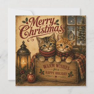 tarjeta plana de gatos de navidad vintage