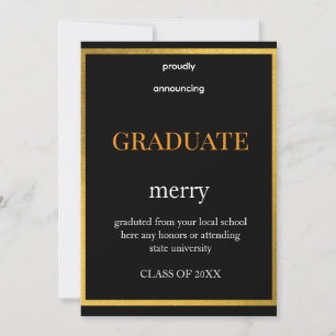 Tarjeta plana de graduación con lámina dorada y ne