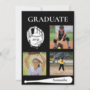 Tarjeta plana de graduación en negro con 3 fotos d