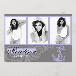 Tarjeta plana de graduación fotográfica morada 201