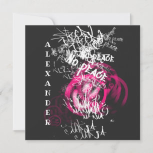 Tarjeta plana de graffiti de arte callejero rosa y