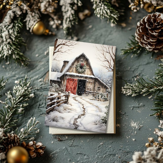 Tarjeta plana de granja de Navidad con establos de (Subido por el creador)