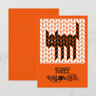 TARJETA PLANA DE HALLOWEEN GATO NEGRO TEJIDO 3x5 I