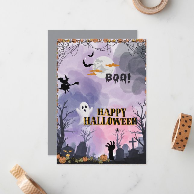 Tarjeta plana de Halloween - Tarjeta de saludo esp (Anverso/Reverso In Situ)