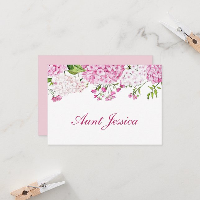 Tarjeta plana de hortensia rosa (Anverso/Reverso In Situ)