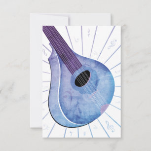 Tarjeta plana de instrumento musical Bouzouki azul