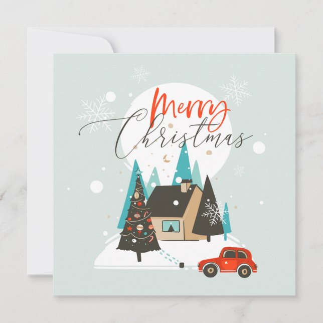Tarjeta plana de invierno navideña de amarre (Anverso)
