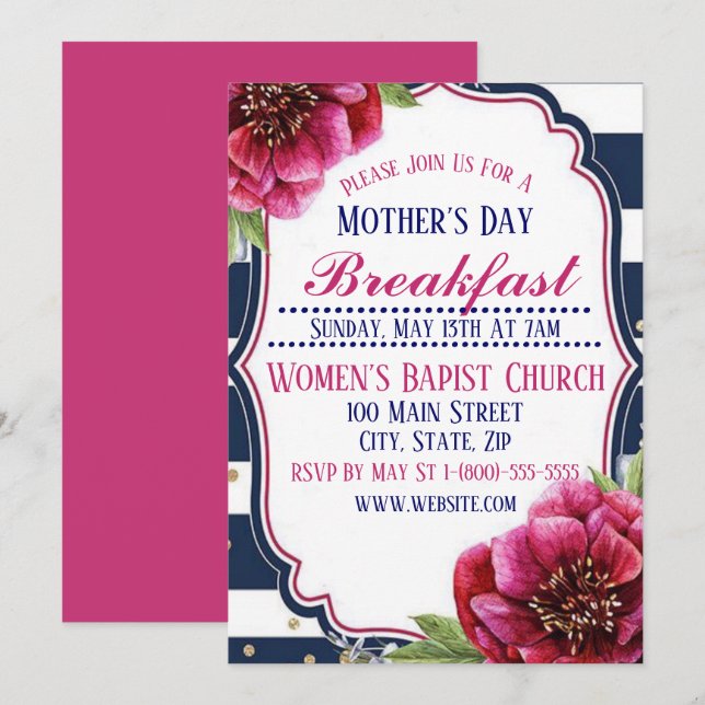 Tarjeta plana de invitación a desayunar por el día (Anverso / Reverso)