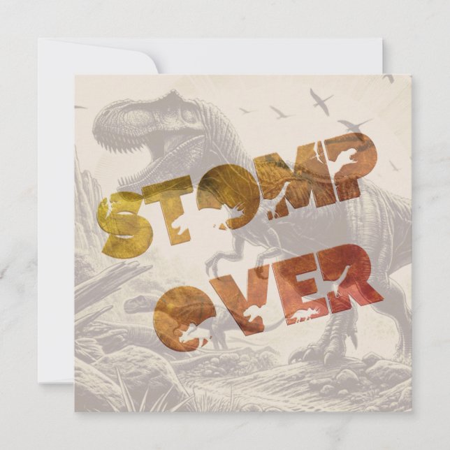 Tarjeta plana de invitación a dinosaurios T-rex (Anverso)