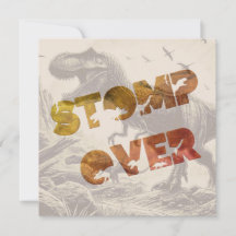 Tarjeta plana de invitación a dinosaurios T-rex