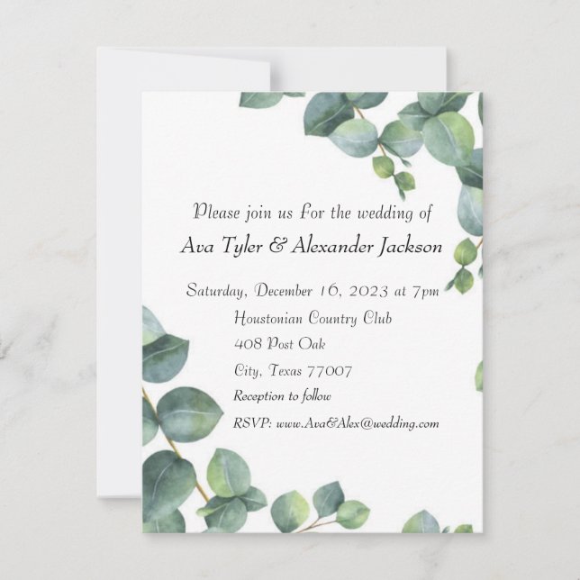 Tarjeta plana de invitación a la boda (Anverso)