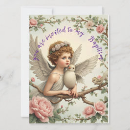Tarjeta plana de invitación de ángel de bautismo