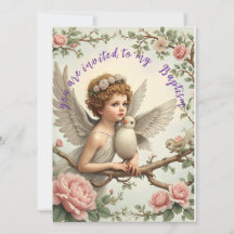 Tarjeta plana de invitación de ángel de bautismo