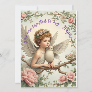 Tarjeta plana de invitación de ángel de bautismo