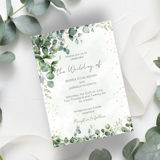 Tarjeta plana de invitación de boda con follaje de (Subido por el creador)