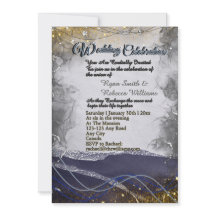 Tarjeta plana de invitación de boda Navy Gold Silv