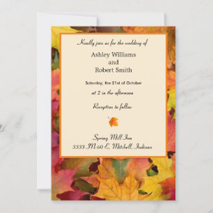 Tarjeta plana de invitación de boda otoño con hoja