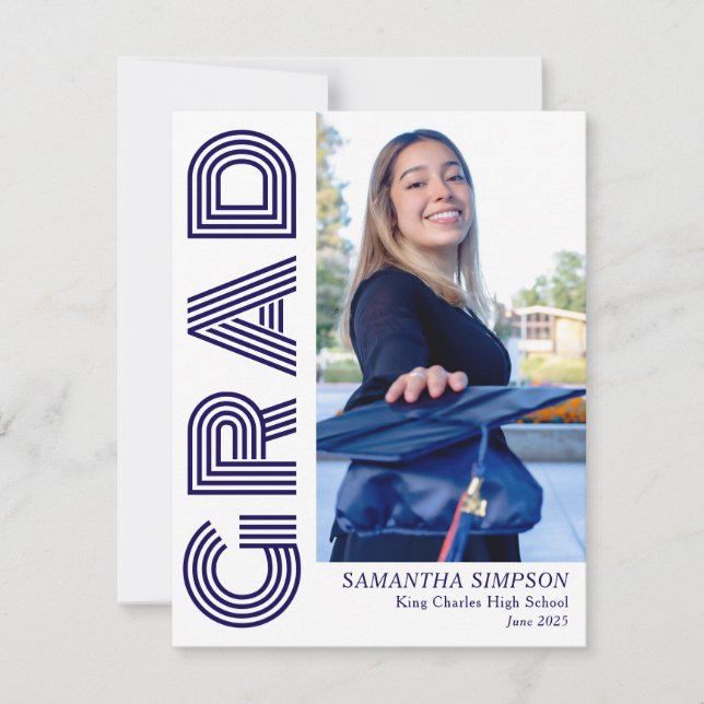 Tarjeta plana de Invitación de graduación azul mod (Anverso)