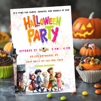 Tarjeta plana de invitación de pequeños monstruos
