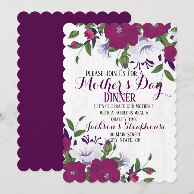Tarjeta plana de invitación floral del Día de la M (Anverso / Reverso)