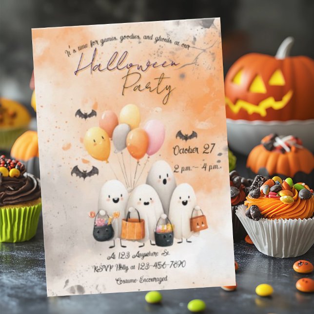 Tarjeta plana de invitación Ghostly Ghouls Hallowe (Subido por el creador)