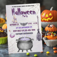 Tarjeta plana de invitación para brujas y brujos