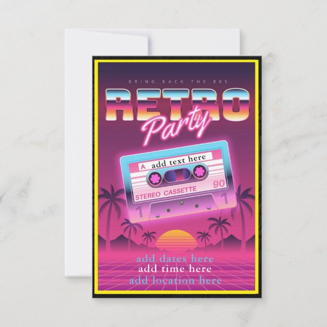 Tarjeta plana de invitación retro Party de los año (Anverso)