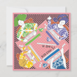 Tarjeta plana de juego de cumpleaños Mah Jongg