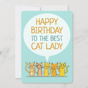 Tarjeta plana de la dama del gato feliz cumpleaños